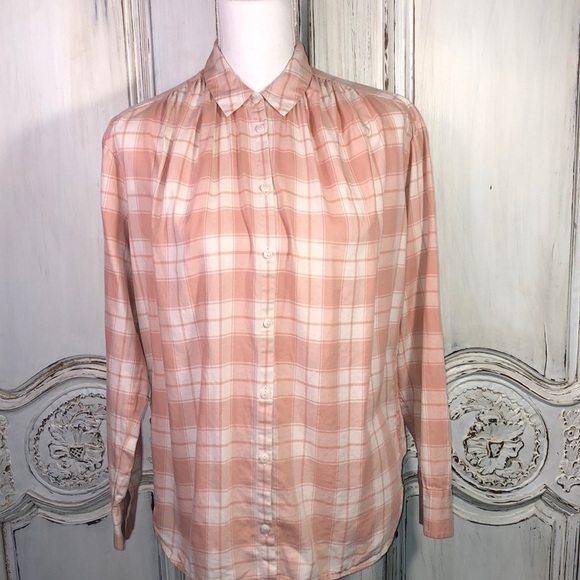 MADEWELL Dusty Peach Plaid Flannel Long Sleeve Button Up Blouse Size XS - Picture 1 of 10